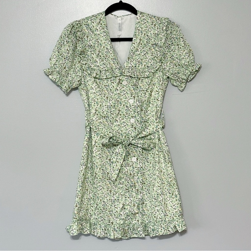 Avantlook Short Puff Sleeve Floral Mini Dress Statement Collar‎ Size Medium - Picture 3 of 12